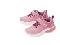 Roze sportschoenen voor meisjes met paarse veters en klittenbandsluiting.
