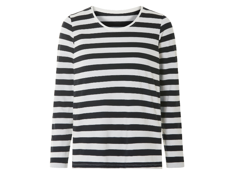 Langarmig shirt met zwart-witte strepen.