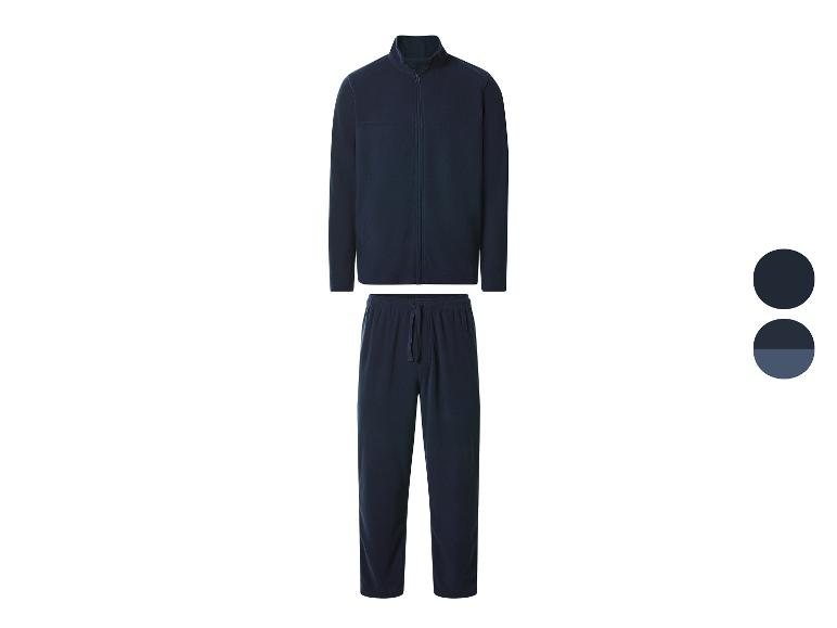 Donkerblauw fleece trainingspak voor heren met ritsjack en broek