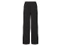 Zwarte broek met wijde pijpen en elastische tailleband.
