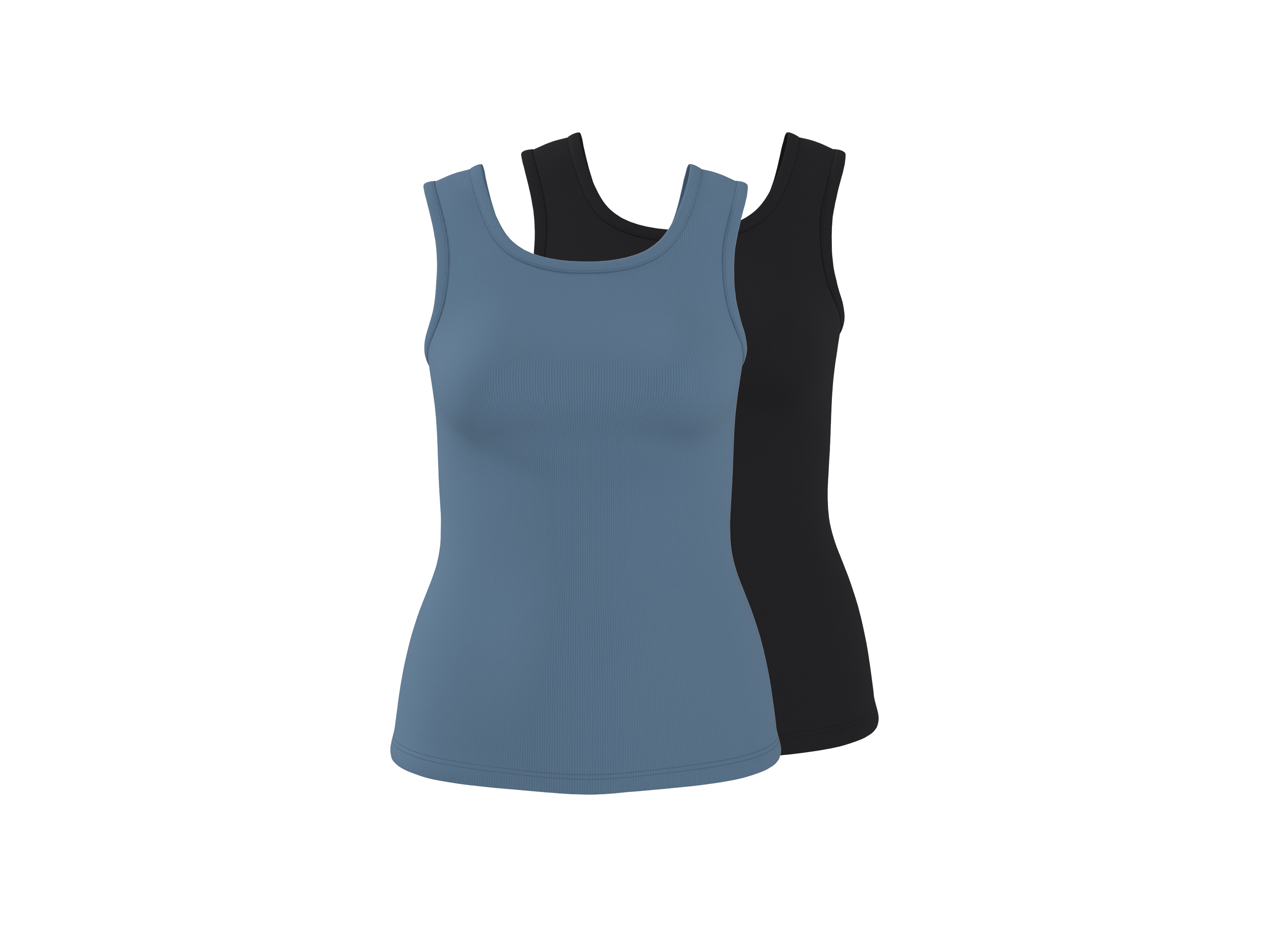 ESMARA Set van 2 geribde dames tops (Zwart/blauw, L (44/46))