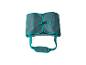 Opvouwbare groenblauwe draagtas met schouderriem en gesp.