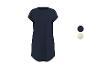 Marineblauwe T-shirtjurk met opgerolde mouwen en optie voor citroenpatroon.