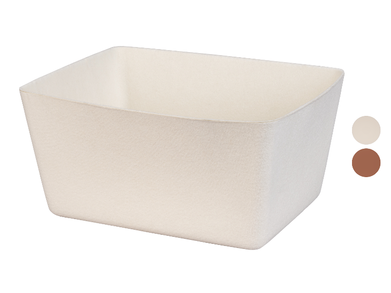 Rechthoekige beige vilten opbergmand met kleuropties.