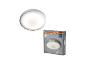 Ronde plafondlamp en de verpakking met specificaties.