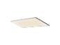 Vierkant LED-paneellicht met een wit frame, verlicht met een warme gloed.