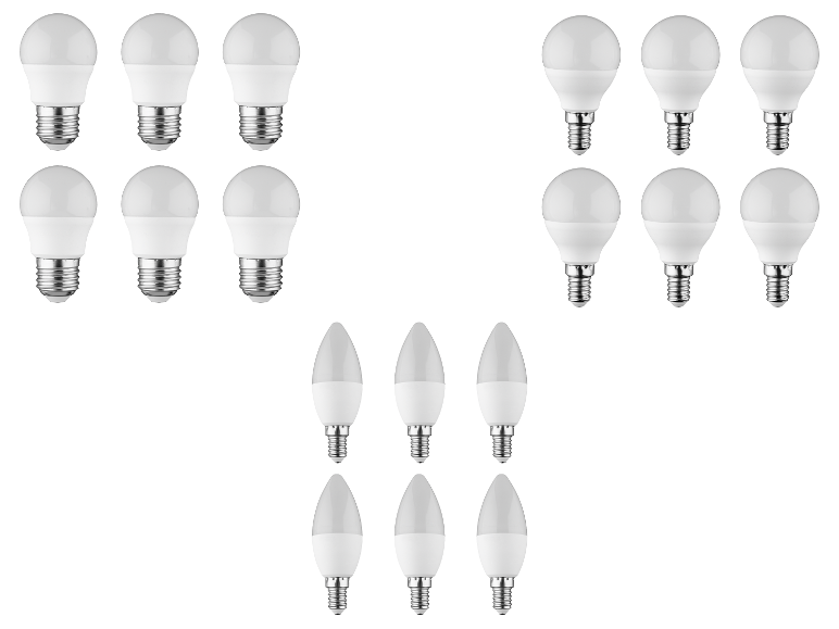 Assortiment LED-lampen: rond en kaarsvormig.