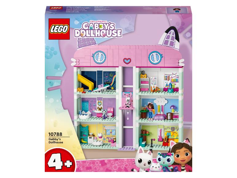 LEGO Gabby's Dollhouse bouwset met een roze poppenhuis en figuren.
