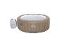 Opblaasbare jacuzzi in beige met wit interieur en externe pomp.