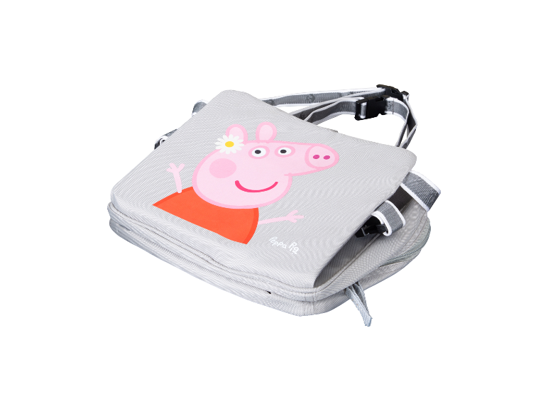 Grijze Peppa Pig rugzak met verstelbare schouderbanden.