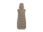 Beige, lange, gewatteerde dames bodywarmer met capuchon, achteraanzicht