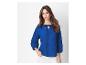 Blauwe blouse met 3/4 mouwen, opengewerkt patroon, boho stijl.