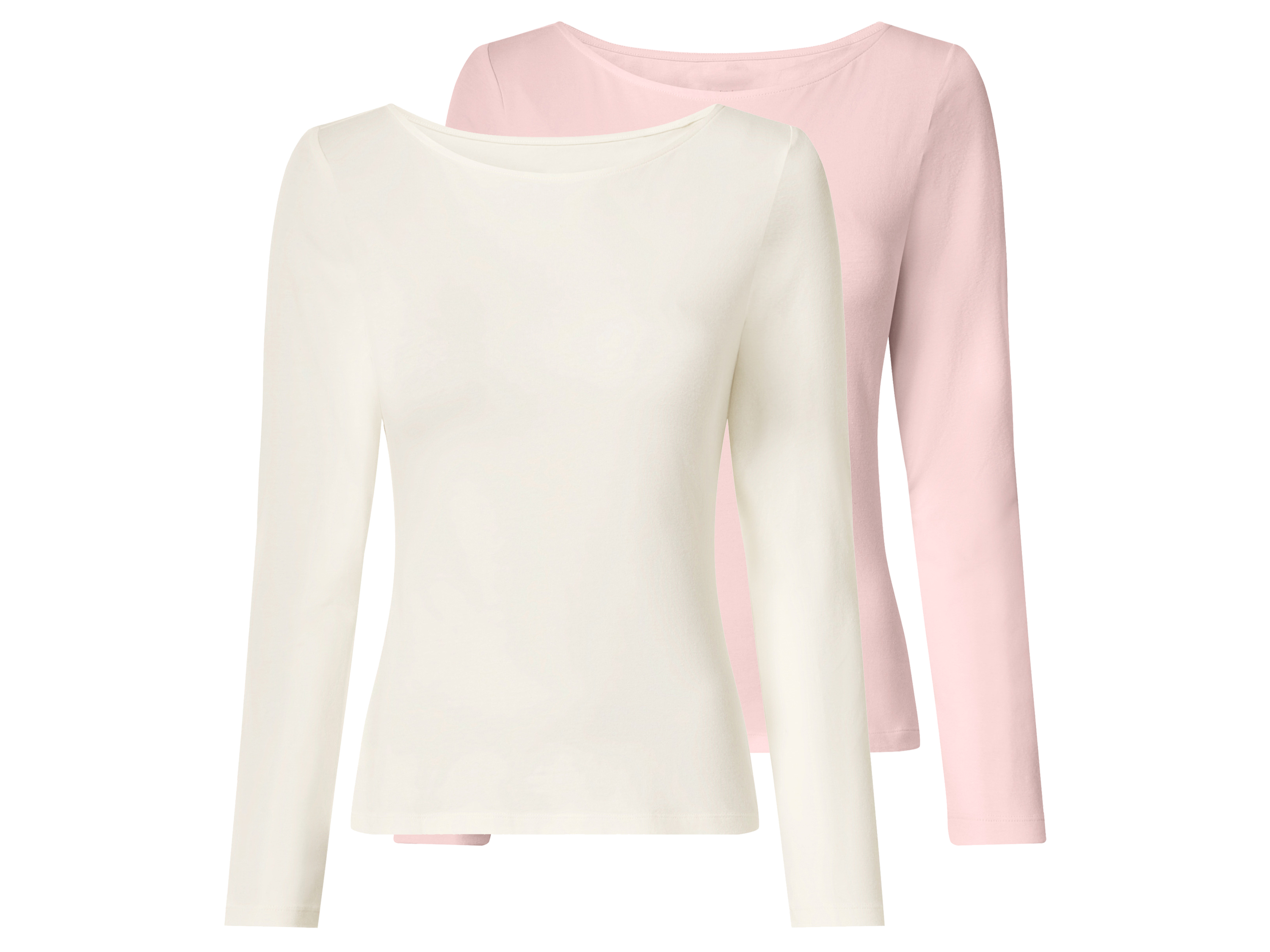 esmara Set van 2 dames longsleeves (Roze/wit, L (44-46))