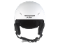 Witte skihelm met zwarte kinband en oorkussens