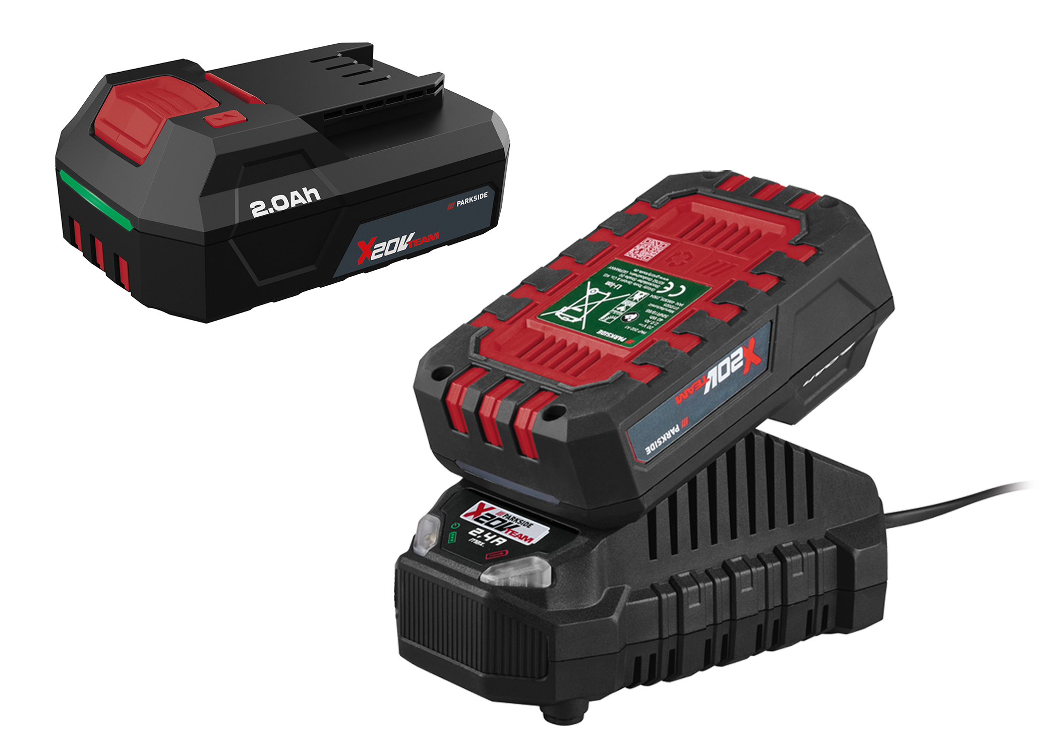 PARKSIDE Set van 2 accu's 20 V - 2 Ah en acculader 2,4 A