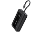 Zwarte draagbare powerbank met digitaal display '100' en geïntegreerde USB-C-kabel.