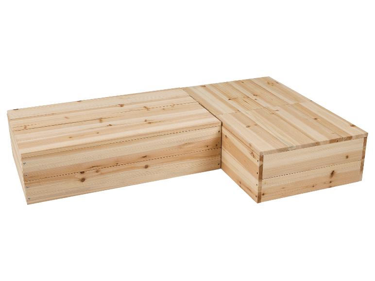 L-vormige verhoogde plantenbak van licht hout