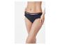 Vrouwelijke ondergoed: donkerblauwe slip met gekleurde band.