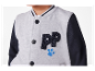 Grijze en zwarte baseballjas voor kinderen met PP-logo en een pootprint.