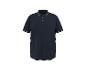 Donkerblauw heren poloshirt met korte mouwen en witte strepen op de kraag en mouwen.