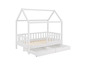 Een wit houten bed met een huisvormig frame en twee lades
