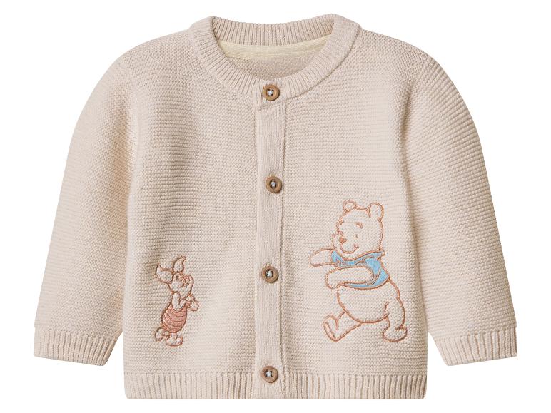 Beige gebreid babyvestje met borduursel van Knorretje en Winnie de Poeh