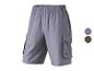 Grijze cargoshorts met elastische tailleband en zijzakken.