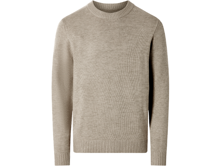 Heren beige trui met lange mouwen en ronde hals