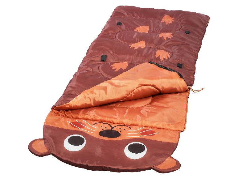 Kinder slaapzak met dierenprint, in bruin en oranje tinten.