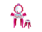 Roze met witte Barbie kaptafel met krukje en schoonheidsaccessoires.
