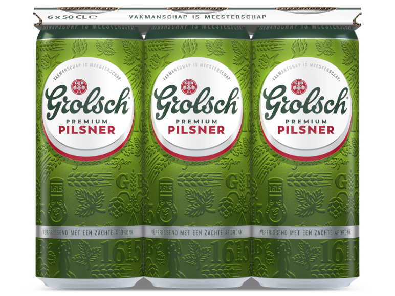 Sixpack premium pilsner bier in groene blikjes, 6 x 50 cl.