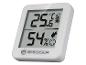 Witte BRESSER digitale thermometer en hygrometer die temperatuur en vochtigheid weergeven.