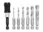 WWS boorset met zes boren van verschillende afmetingen en een adapter.