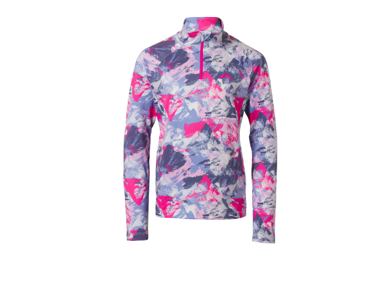 Dames longsleeve shirt met kleurrijk abstract patroon en rits.