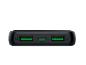 Zwarte powerbank met twee USB-A en één USB-C poort