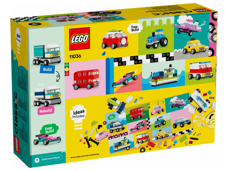 LEGO Classic doos met bouwideeën voor auto's, bussen en boten.