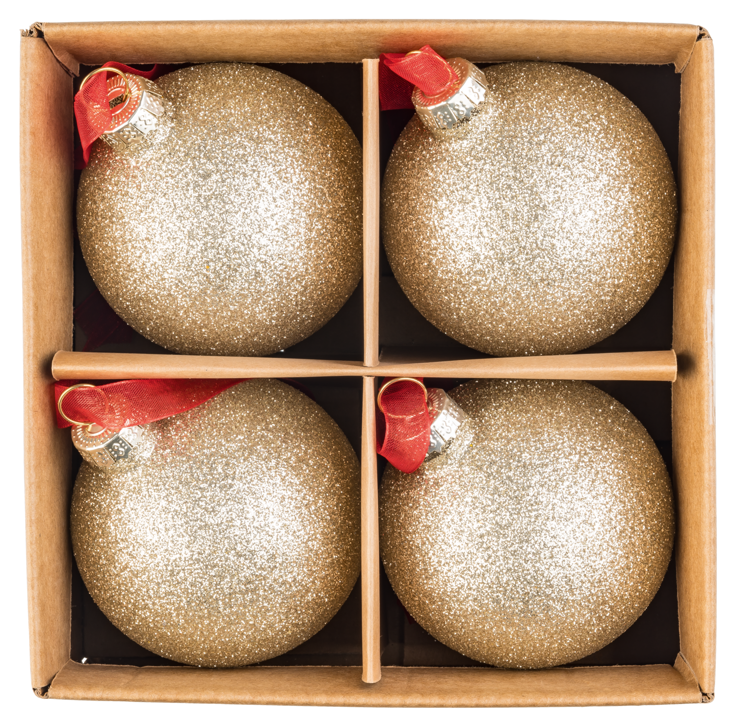 LIVARNO Glazen kerstballen, 4-delige set (Glitter/goud)