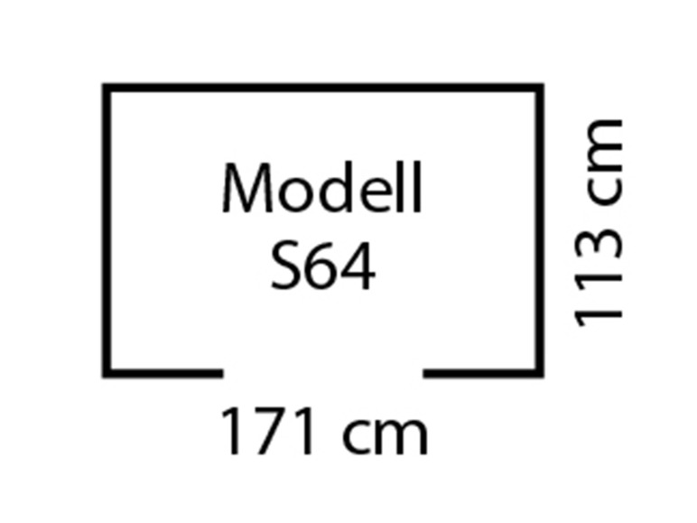 Afmetingen van model S64: 171 cm breed, 113 cm hoog.