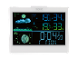 Digitaal weerstation met kleurendisplay dat temperatuur, vochtigheid en tijd toont.