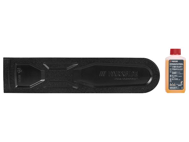 Parkside: Biologische kettingolie en kettinggeleiderbescherming.