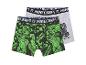 Twee Minecraft boxershorts voor kinderen: één grijs, één zwart-groen.