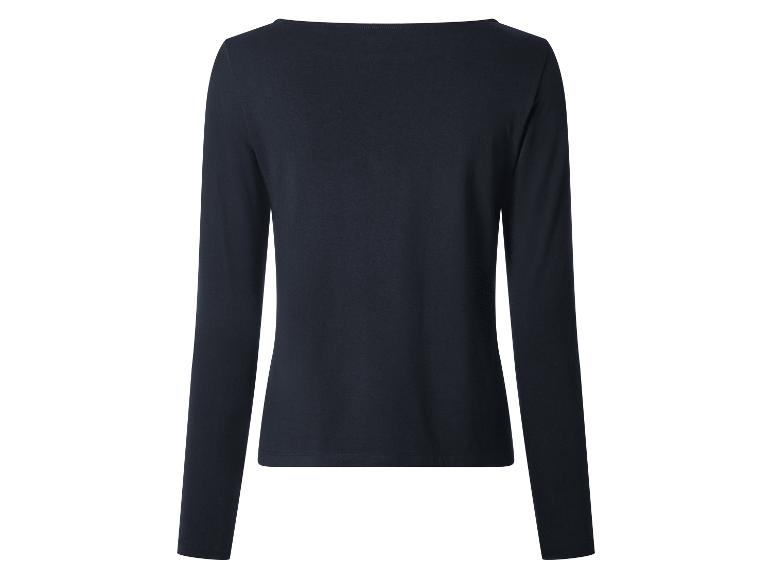Zwart dames shirt met lange mouwen en boothals, achterkant.