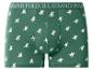 Groene boxershorts met ruitermotief en tekst op de tailleband.