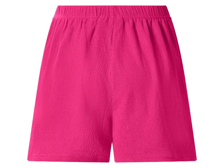 Fuchsia dames short met elastische tailleband en kreukeltextuur.