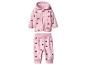 Roze baby fleece set met hartjespatroon, hoodie en broek.
