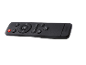 Zwarte afstandsbediening met knoppen voor volume, bas, treble, EQ, MUTE, Pair, USB AUX, OPTICAL, HDMI eARC