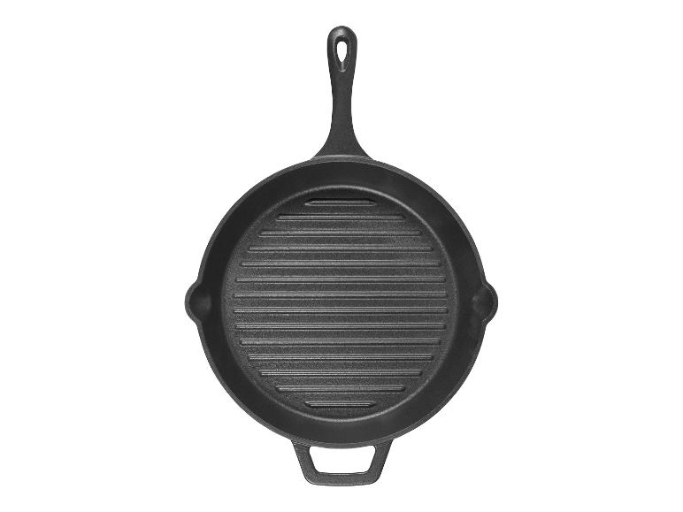 Zwarte gietijzeren grillpan met handvat