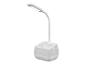 Witte bureaulamp met telefoonhouder.
