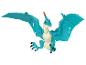 Een blauwe plastic Pterodactyl speelgoedfiguur met vleugels.