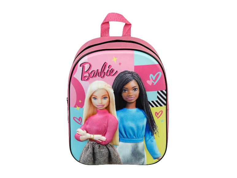 Een roze rugzak met Barbie-thema.